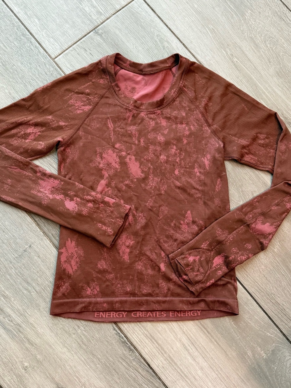 lululemon athletica Rust Brown Long-Sleeve Crew with Pink Accents